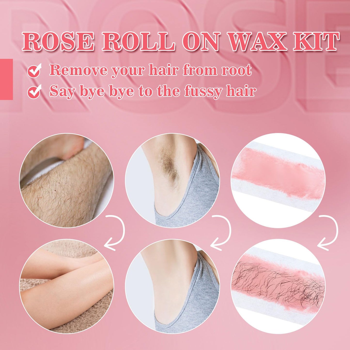 Roll on Waxing Kit for Women and Men - Sensitive Skin Wax Roller With Paper, Warmer, Rose Soft Wax, Pre and After-wax Treatment