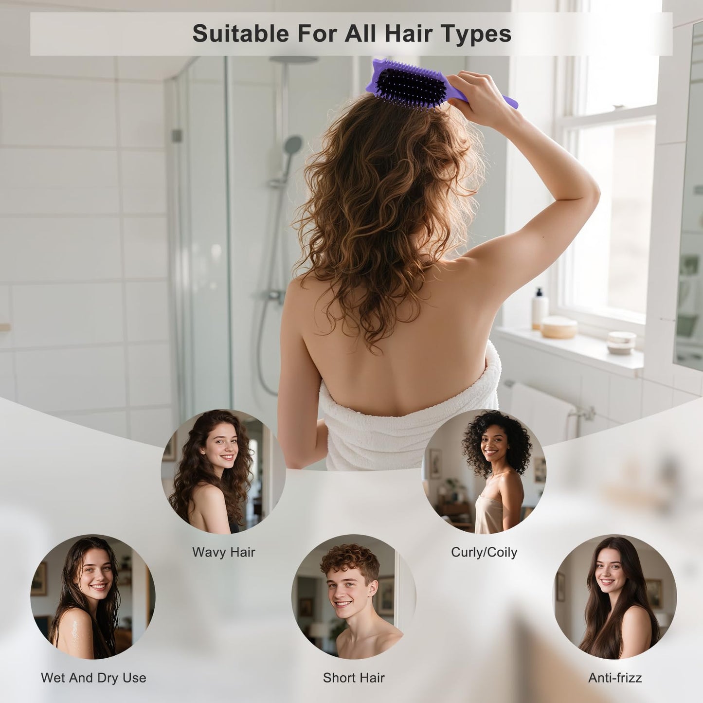 Curl Defining Brush, Curly Hair Brush Defining for Curls Waves & Coils, Volume Styling Women'S Curls, Reduce Pulling Frizz, Funny Cat Ear Designs - Purple