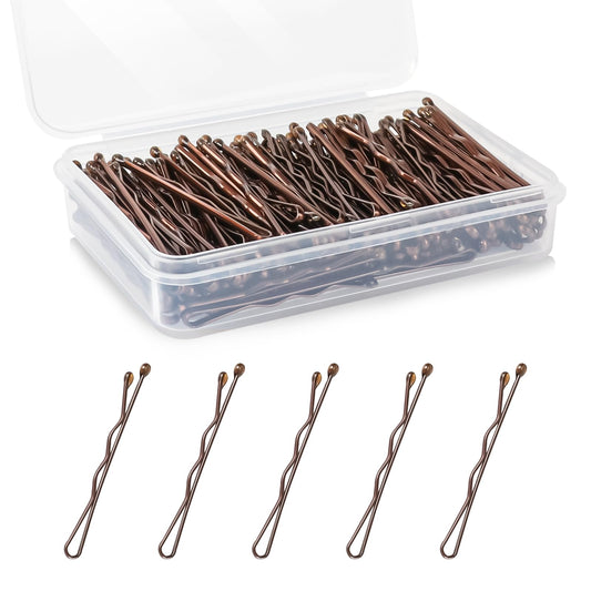 DySaLic Mini Bobby Pins, 150 Count 1.38 Inch Small Hair Bobby Pins with Storage Box for Kids, Girls and Women - Brown