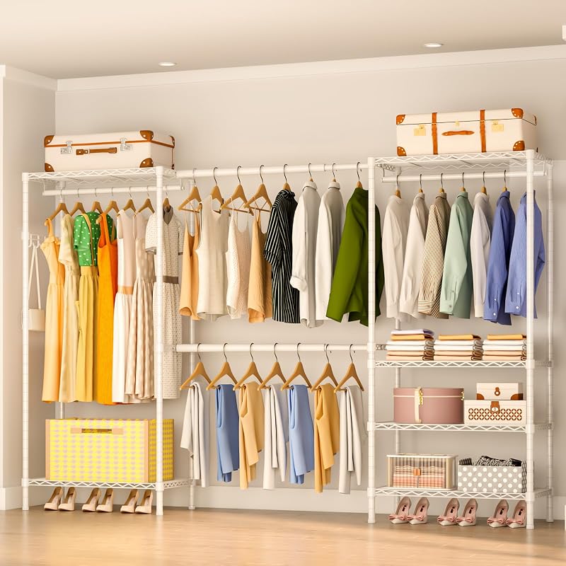Exglobol Heavy-Duty Garment Rack - Portable 4-Tier, Expandable, White