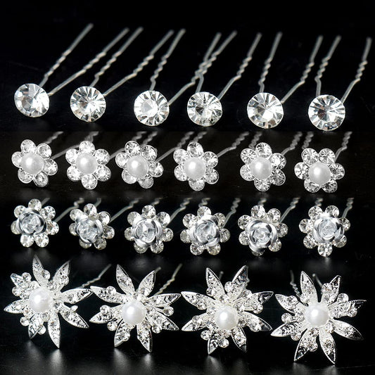 40 Pieces Bridal Hair Pins, Clips and Barrettes with Crystal Pearl Flowers, Women's Proms Hair Jewelry Accessories, Gift Stocking Stuffers for Girls