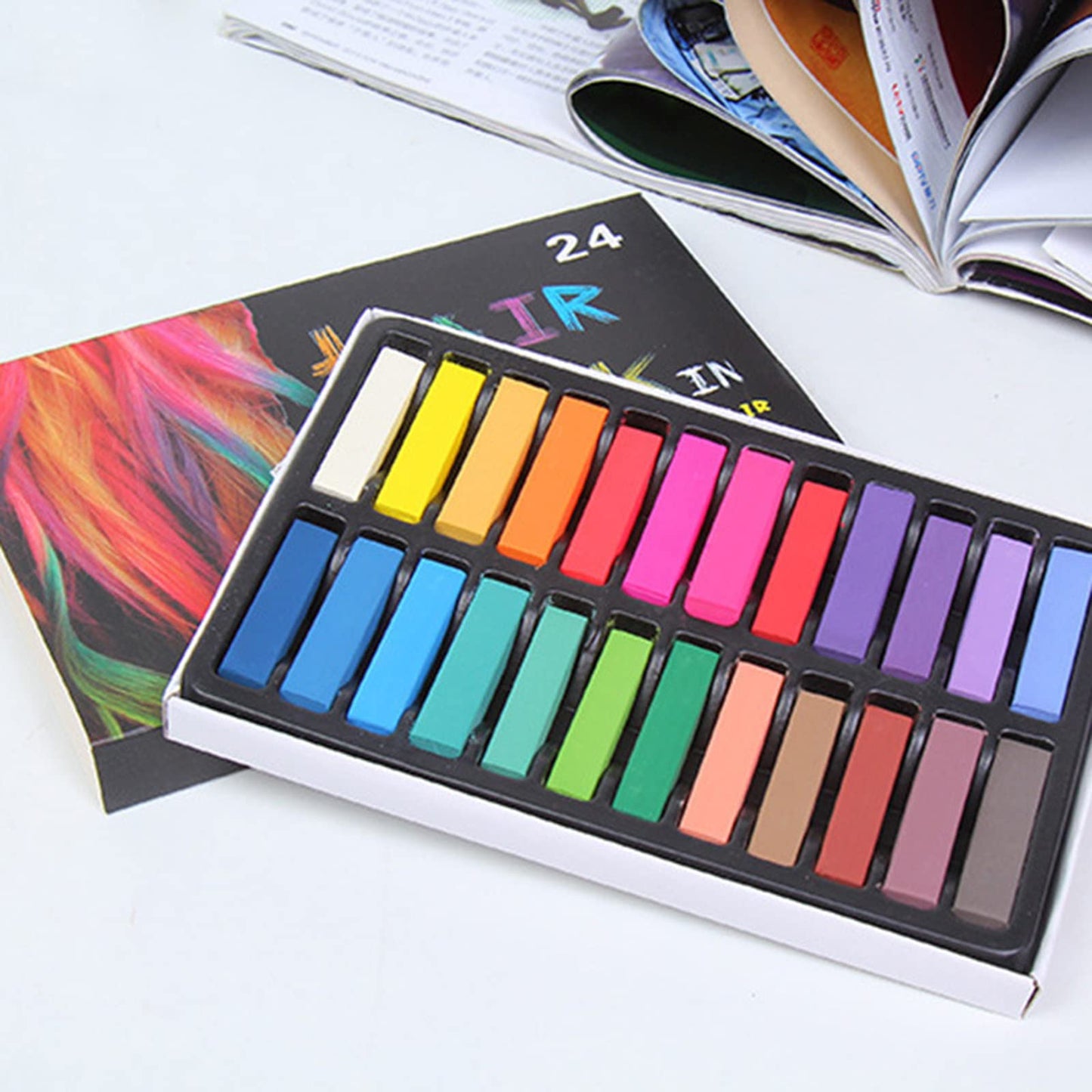Joyeee 24 Colors Hair Chalk for Birthday, Cosplay, and Masquerade - Washable, Easy Application, Christmas Gifts for Girls and Teens