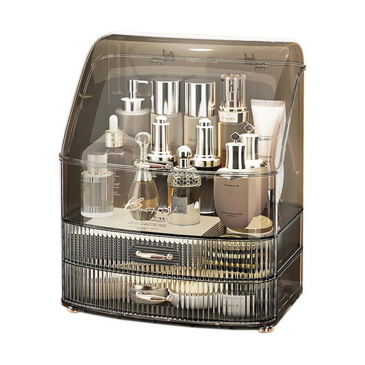 Plukers Makeup Organizer Countertop Vanity with Transparent Lid Drawers Waterproof Dustproof Cosmetic Skincare Bathroom Storage Gift for Women Teens Girls (Clear Black)