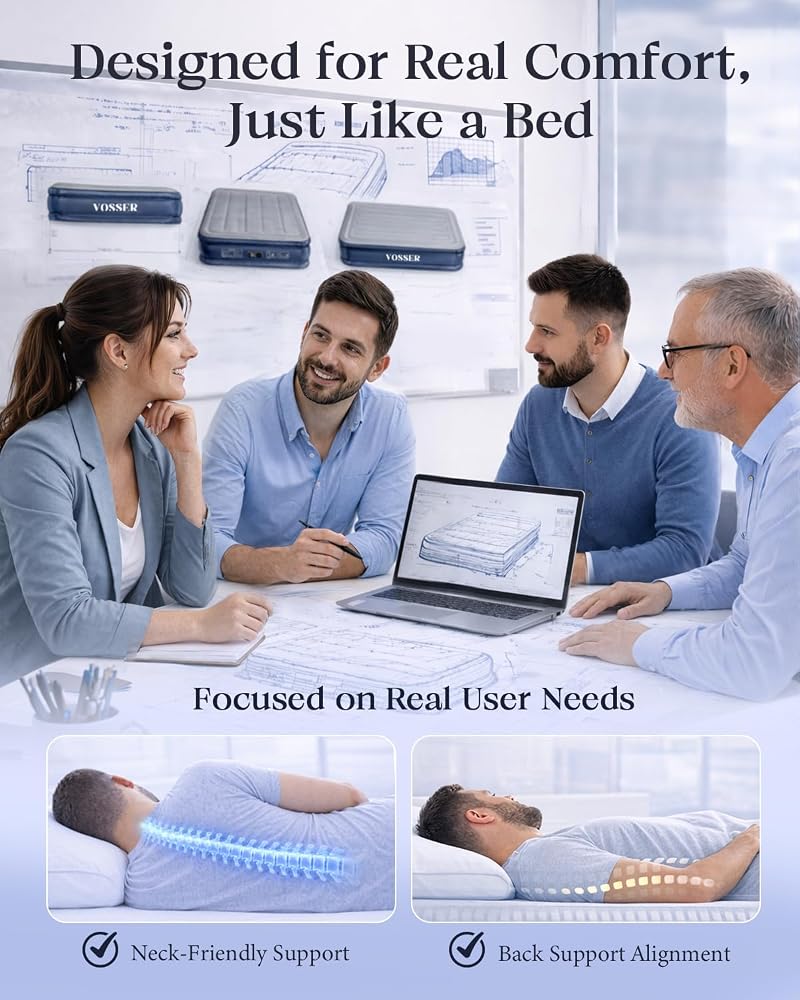 VOSSER Queen Air Mattress with Built-in Pump - 13 Inch, 800 lb cap, Blue Variation