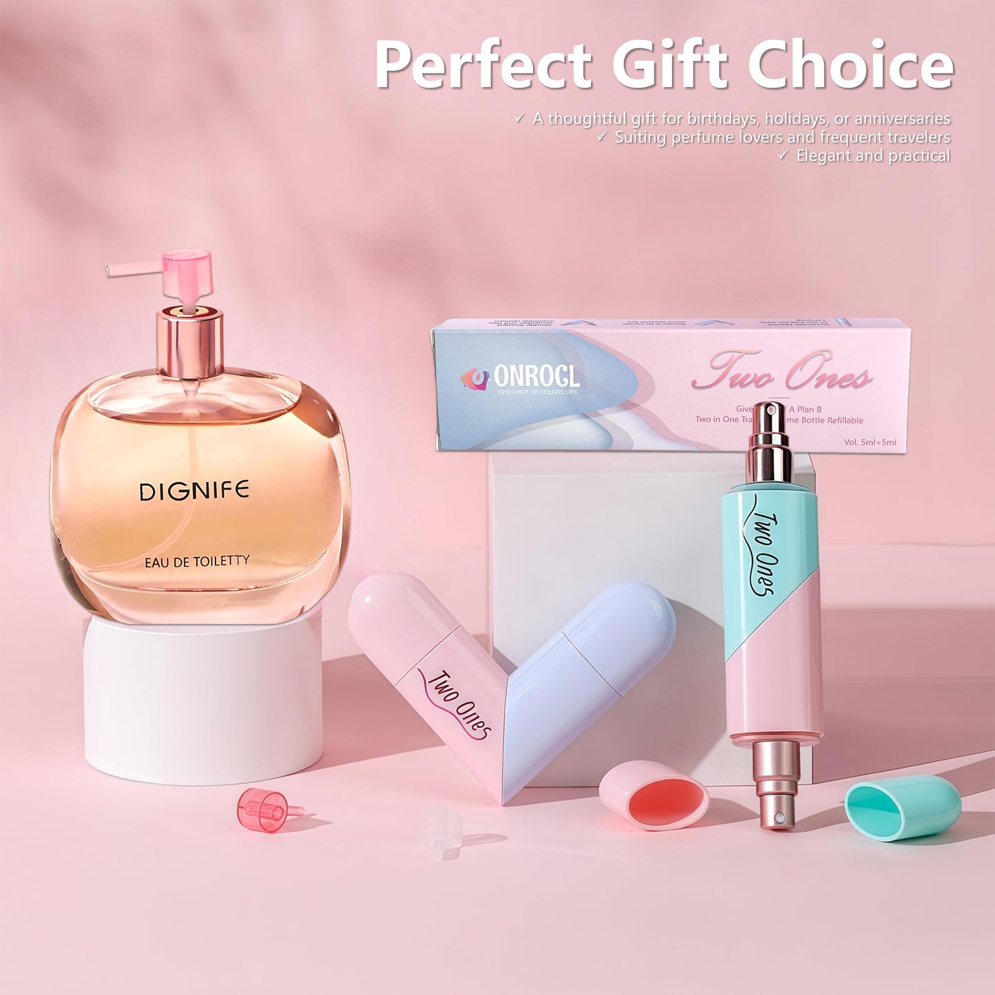 ONROCL Travel Perfume Bottle Refillable - 2 in 1 Dual Sprayer, 5ml+5ml Leak-Proof Portable Perfume Atomizer for Women & Men, Perfect for Travel, Gym, Office, Compact & Stylish Fragrance Container