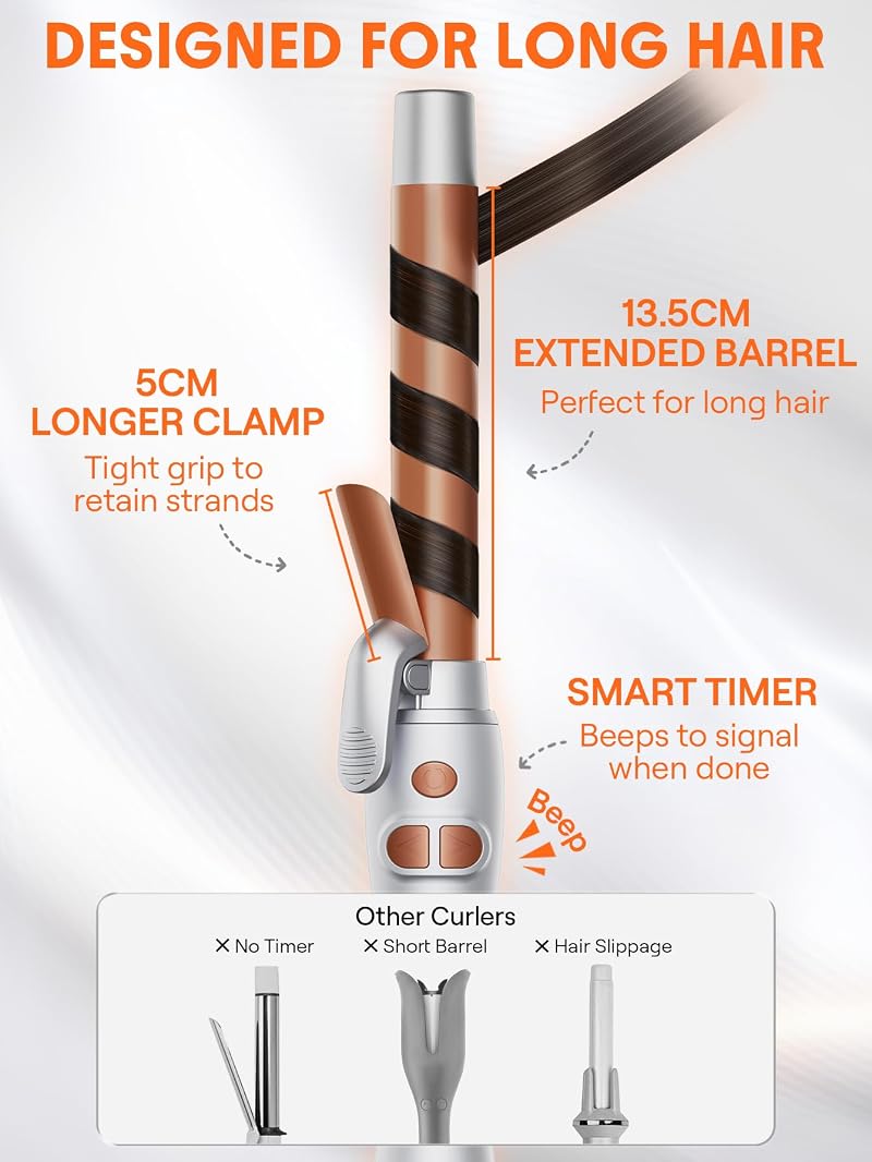 Rotating Curling Iron 1-Inch, Extra Long Barrel, Auto Curling Wand for Long Hair