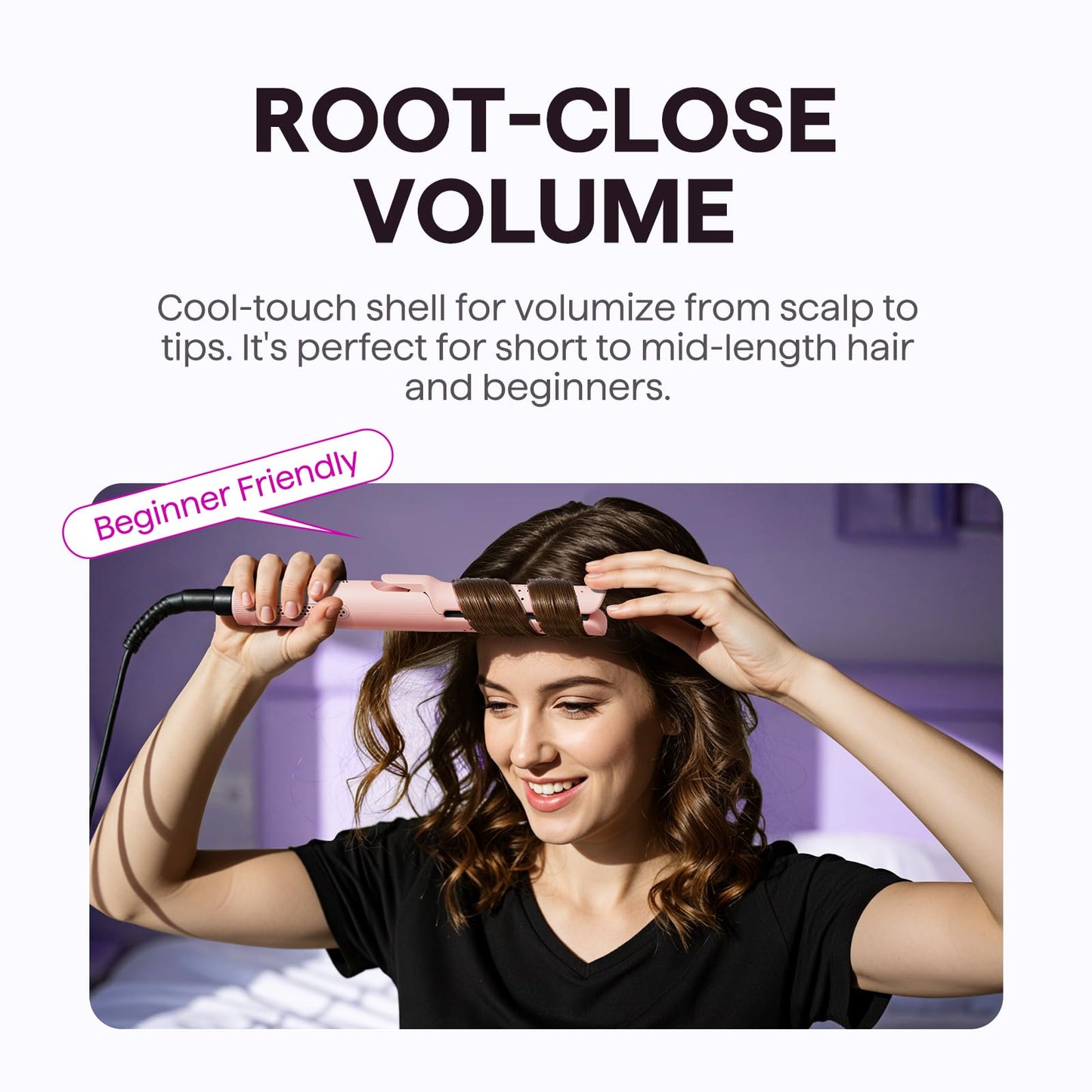 Wavytalk Airflow Styler Curling Iron, Cool Curl, 360° Cool Air Lock in Style for Lasting Curls, Reduces Damage, 2 in 1Hair Straightener and Curler, 1.25 Inch, Anti-Scald for Short Long Hair, Pink