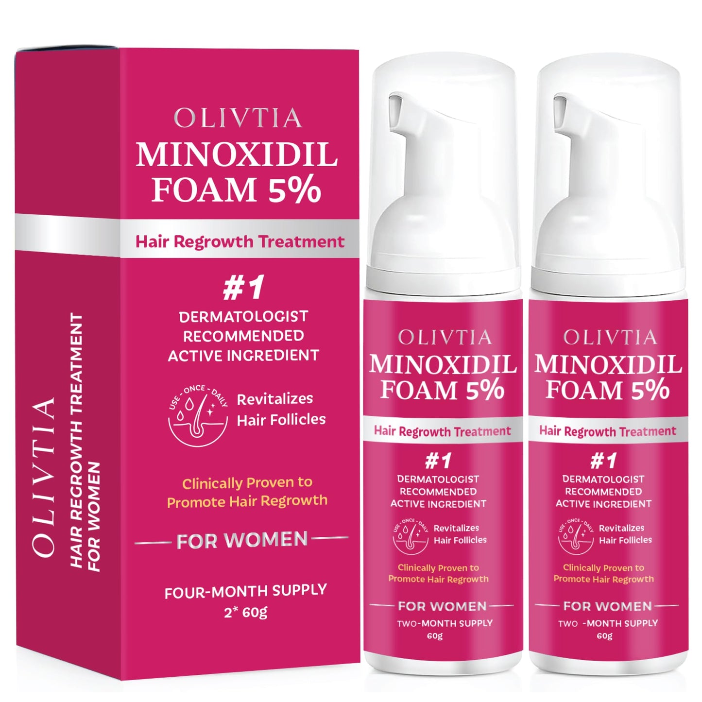 5% Minoxidil Foam for Women Hair Growth: Extra Strength Hair Regrowth Treatment – Revitalize Hair Follicles & Regrow Thicker, Fuller Hair – Hair Loss Solution-2pack