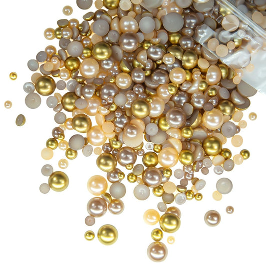 qiipii 51g Half Round Pearls for Crafting Cappuccino Gold Set Colorful 4-10mm Mixed Sizes Flatback Pearls Charms for Nails Face Eyes Makeup Tumblers Bottles Mugs DIY Crafts Clothes Shoes Phone Case