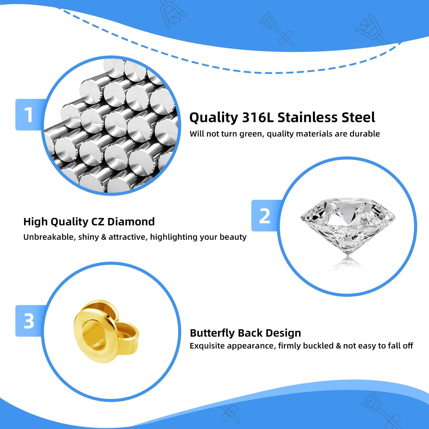 Get the Perfect Ear Piercing with 24Pcs Premium Ear Piercing Kit - Includes 8 CZ Diamond Earrings and 8 Easy-to-Use Self Ear Piercing Gun - Safe and Painless