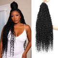 30 Inch Goddess Faux Locs Crochet Hair 8 Packs Pre-Looped River Locs with Curly Ends - Variation 1B+30 Inch