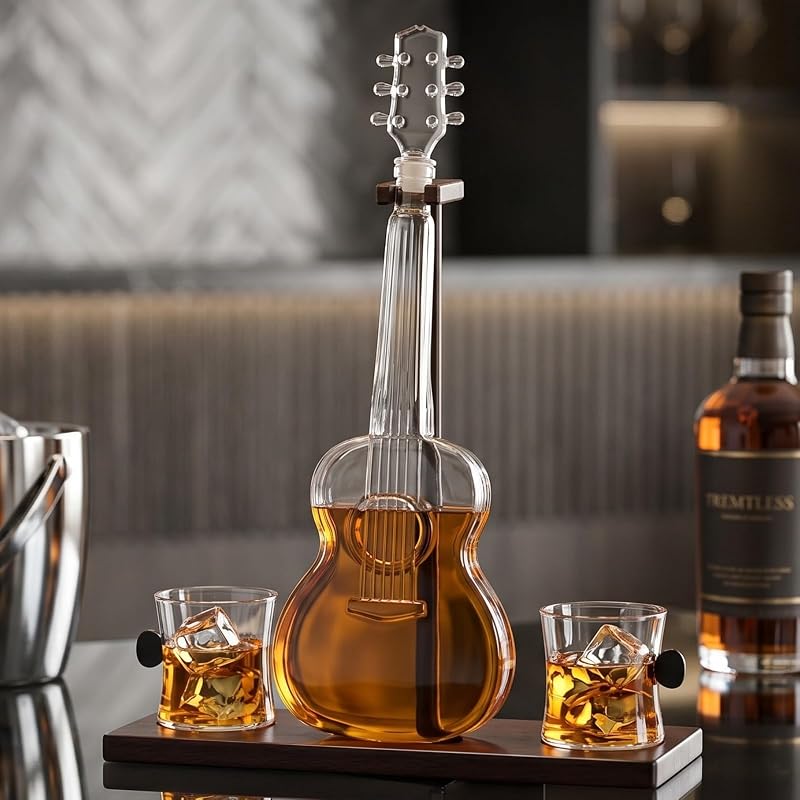 Guitar Whiskey Decanter Set with 2 Glasses | 1000 ml Borosilicate Glass - Acoustic/Classic