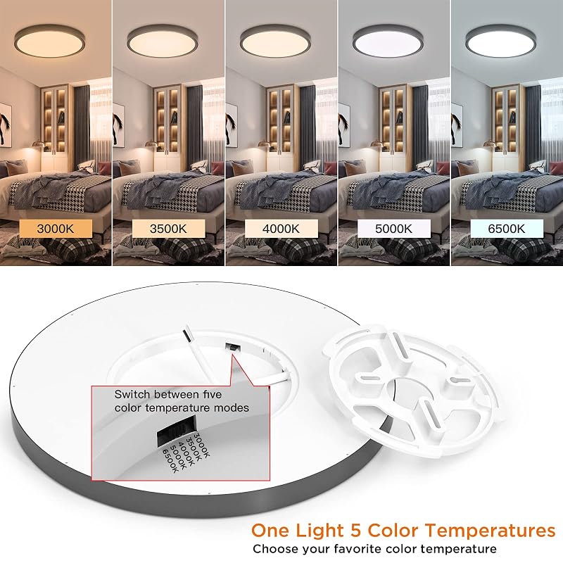 TALOYA 6 Pack 12 Inch 20W Flush Mount Ceiling Light Fixture - 5CCT Selectable, Black