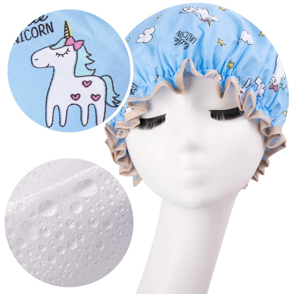 Unicorn Shower Caps for Long/Thick Hair, Cute Hair Cover for Women and Girl, Waterproof Bath Hat, Double Layer Bonnet