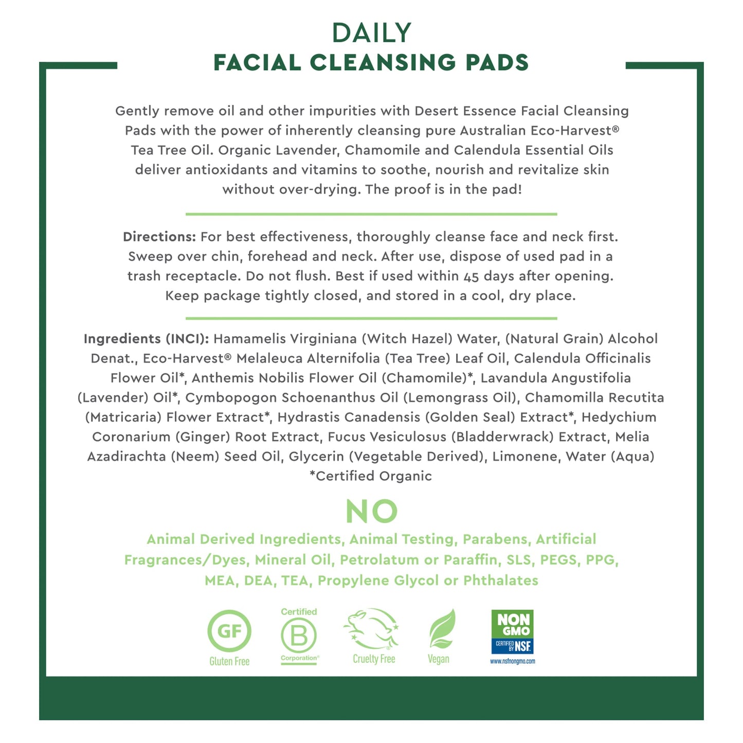 Desert Essence Natural Tea Tree Oil Facial Cleansing Pads - 50 Count - Pack of 3 - Face Cleanser - Soothes & Calms Skin - Makeup Remover Pads - Removes Oil & Dirt - Great for Travel - Essential Oils