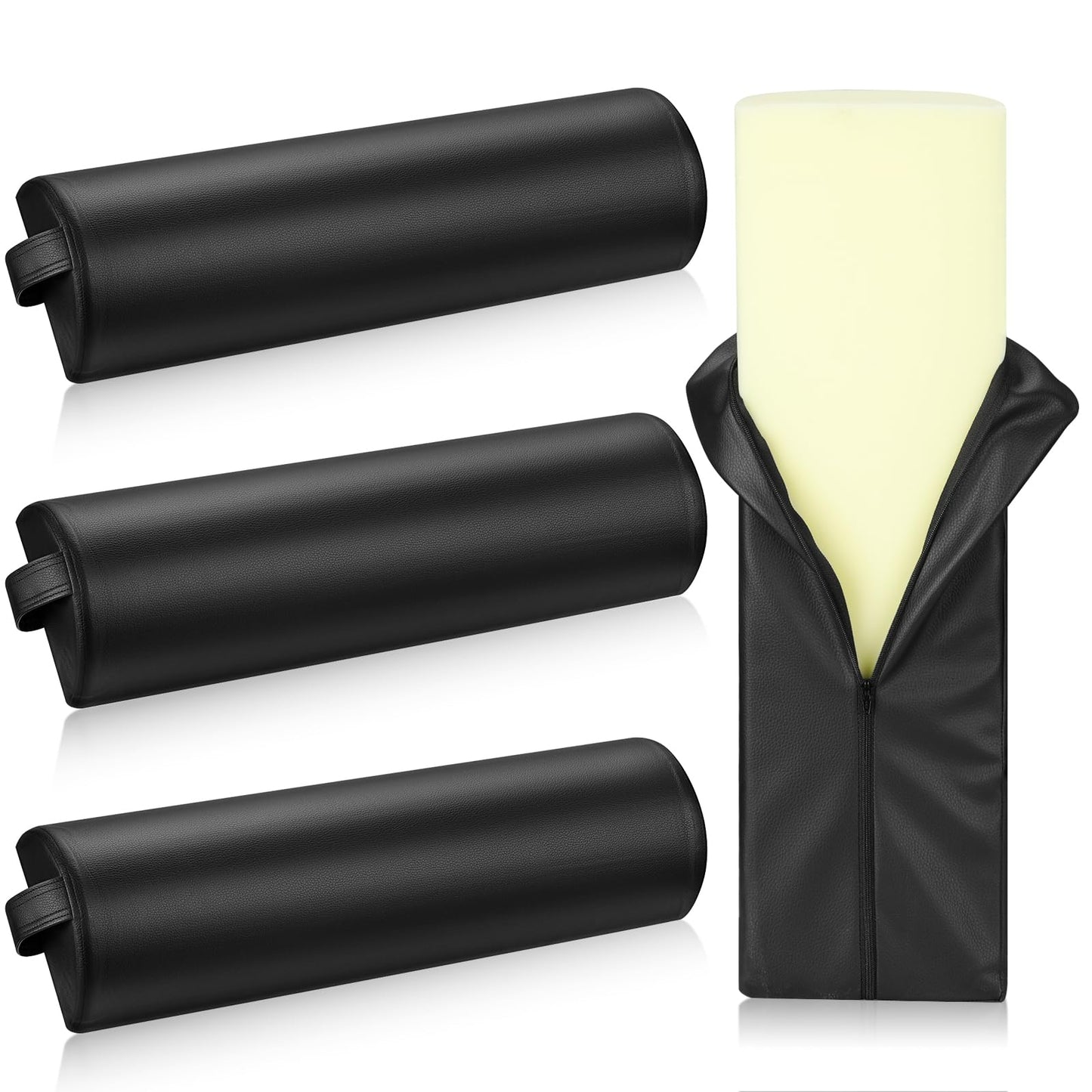 Ripeng 4 Pcs Half Round Massage Table Bolster Pillow Pad Semi-Round Massage Pillow Cushion with Strap Handle Black Durable Professional Bolster Support Pad for Leg, Knee, Neck, Back, Spa