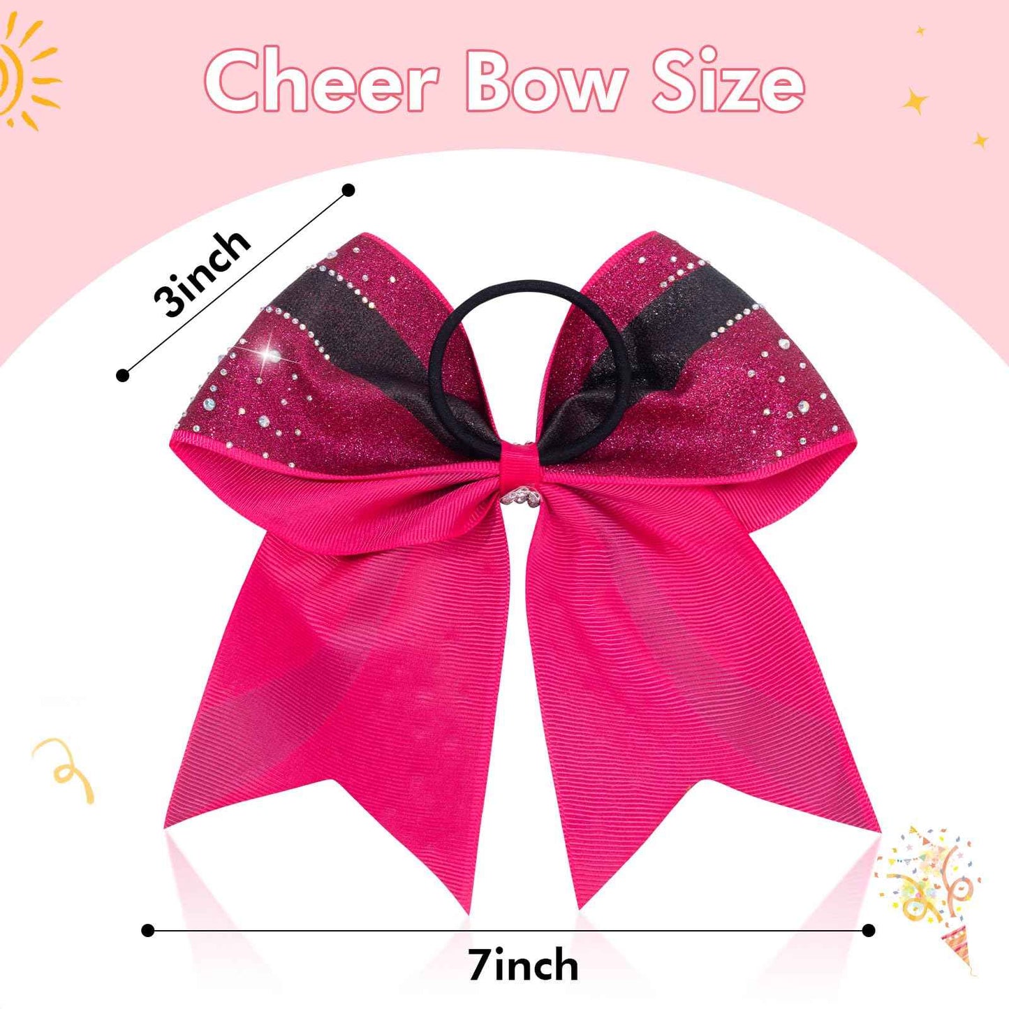 CN 6PCS Glitter Cheer Bows for Cheerleaders, Hot Pink Sparkly Large Hair Bows for Girls Cheerleading with Elastic Hair Ties，Cheer Hair Accessories for Softball Competition School Spirit