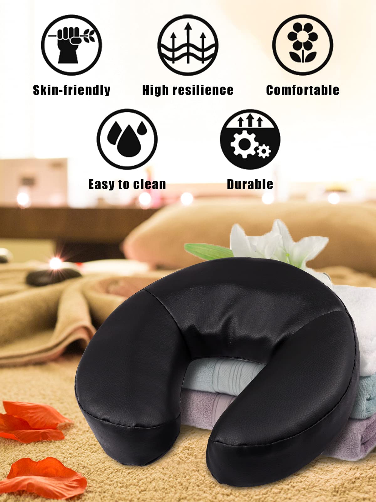 Kalolary Massage Face Cradle Cushion for Massage Tables, Universal Crescent Headrest Face Rest Neck Head Cushion Pillow for Massage Chairs Spa Bed (Black)