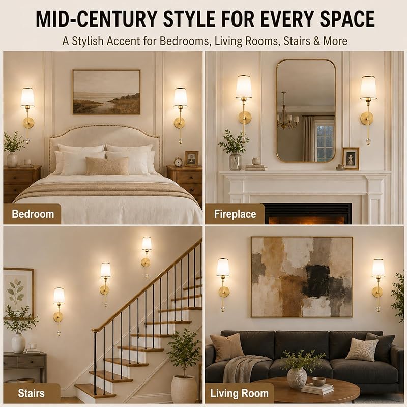 Gold Wall Sconces Set of Two - Battery Operated LED Wall Lighting (Variation: Gold)
