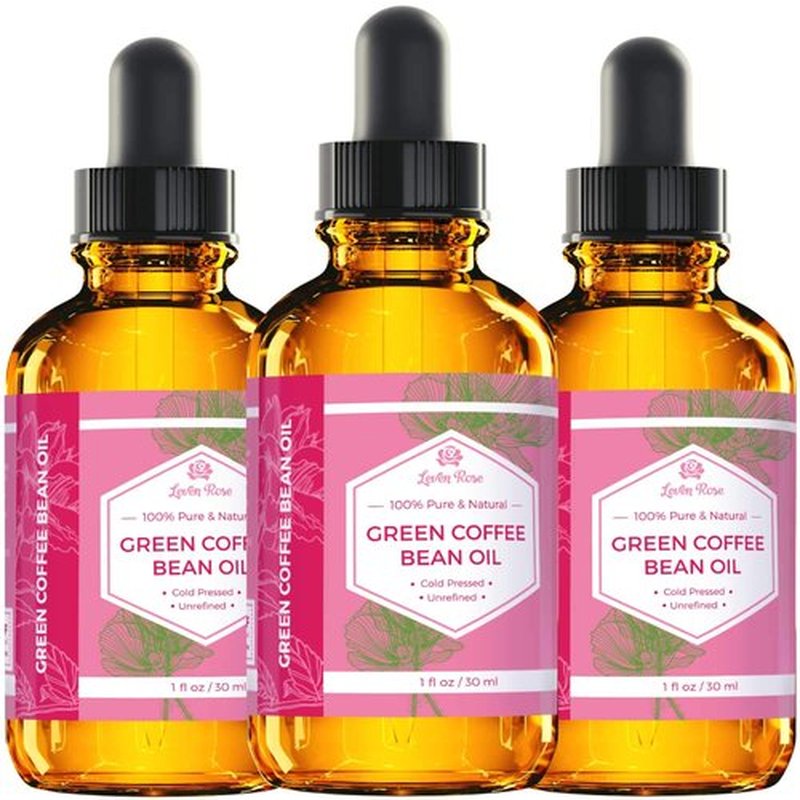 Leven Rose Green Coffee Bean Oil 100% Natural Pure Cold Pressed Unrefined Coffeebean Oil For Around Eyes, Face, Nails, Skin, And Hair- 1 oz Bottle (1 ounce)