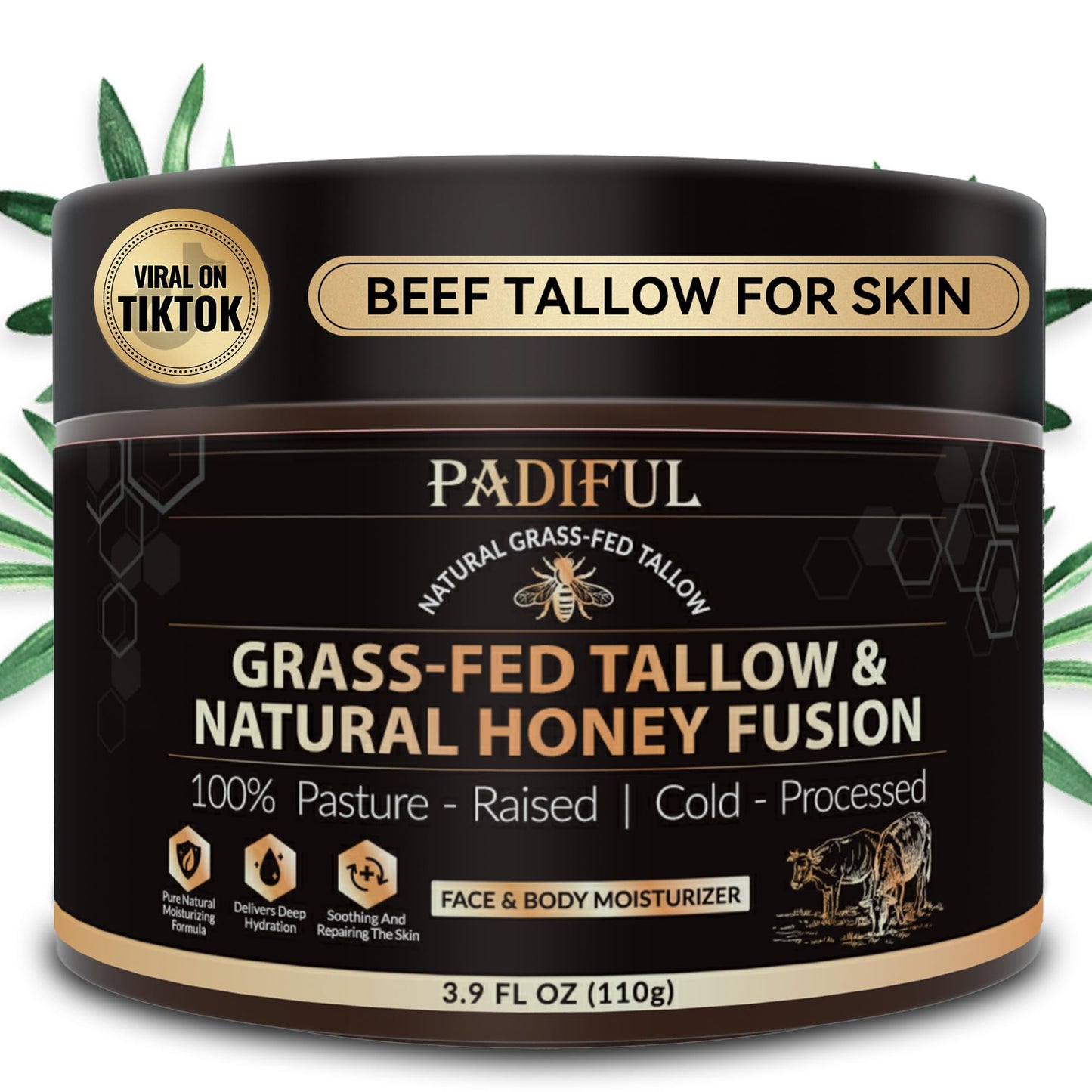 Beef Tallow for Skin - Homemade Beef Tallow and Honey Balm Moisturizer - Natural Grass - Fed Beef Tallow Skincare with Raw Honey Moisturizing Cream for Face Body Lotion Skin Care (3.9 OZ, Unscented)