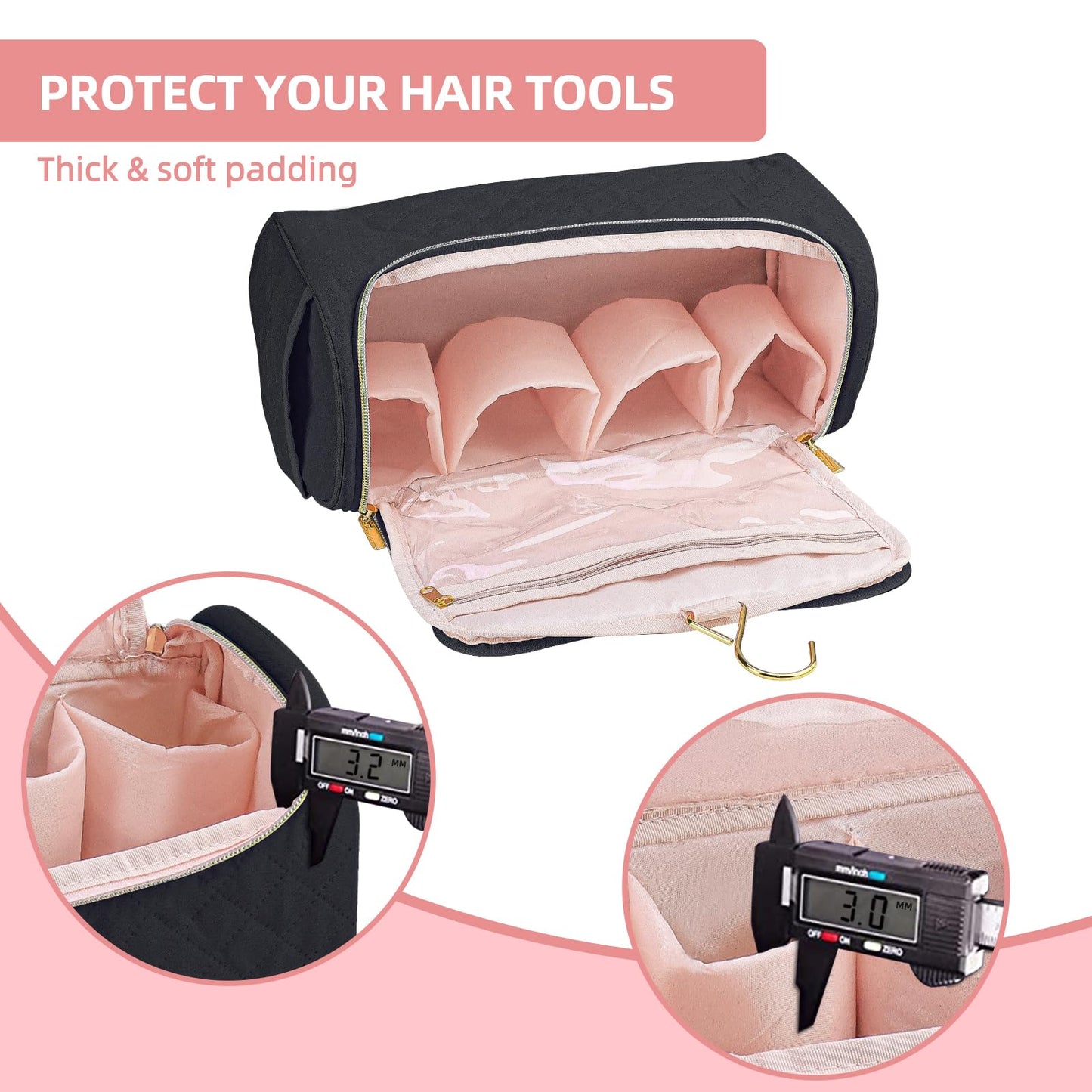 ALSLEA Portable Travel Case for Airwrap & Shark FlexStyle Large Capacity Organizer Bag for Hair Dryer, Airwrap Styler & Attachments, Waterproof Padded Storage Bag with Hanging Hook (Black)