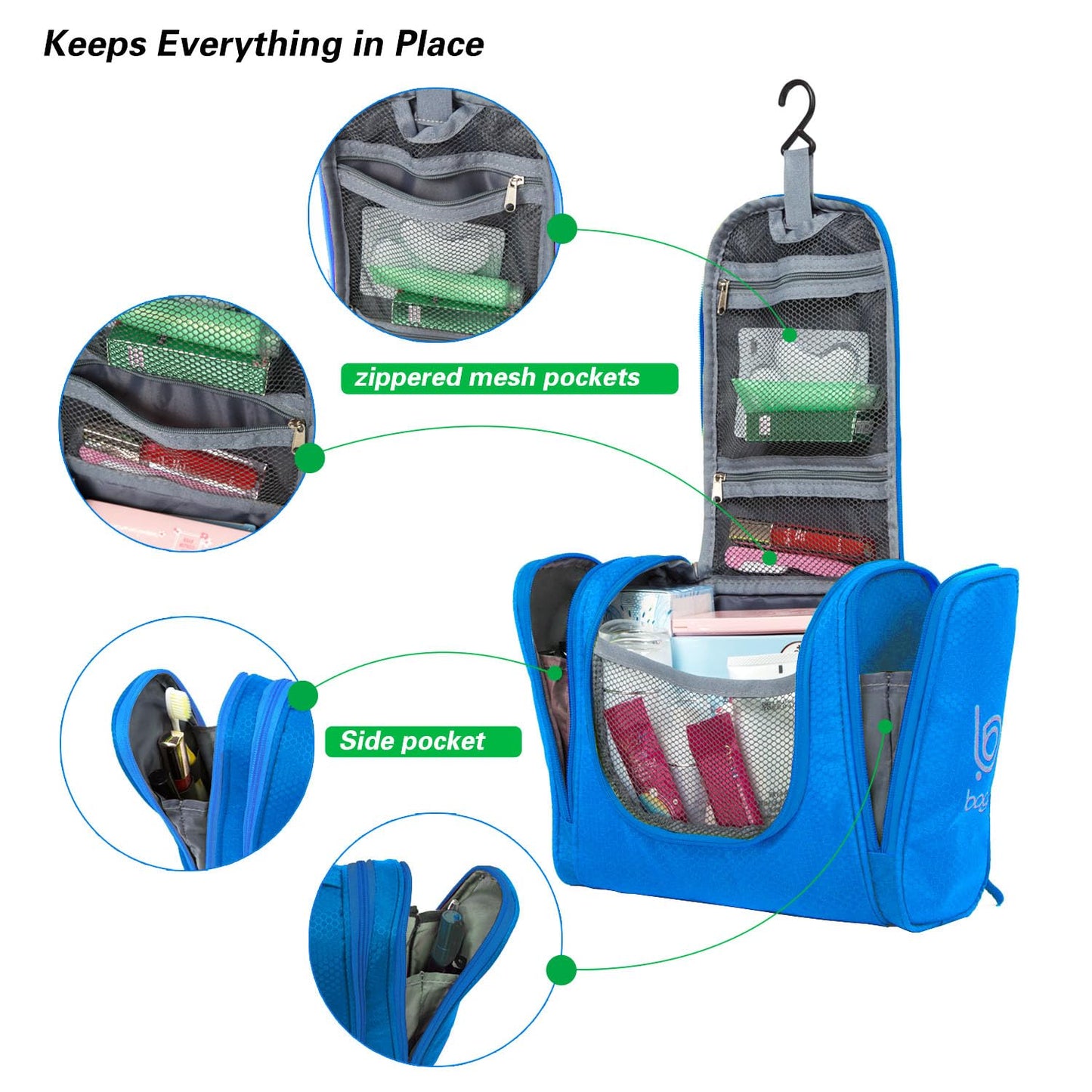 Bago Travel Toiletry Bag for Women and Men - Large Waterproof Hanging Large Toiletry Bag for Bathroom and Travel Bag for Toiletries Organizer -Makeup Bag (Blue)