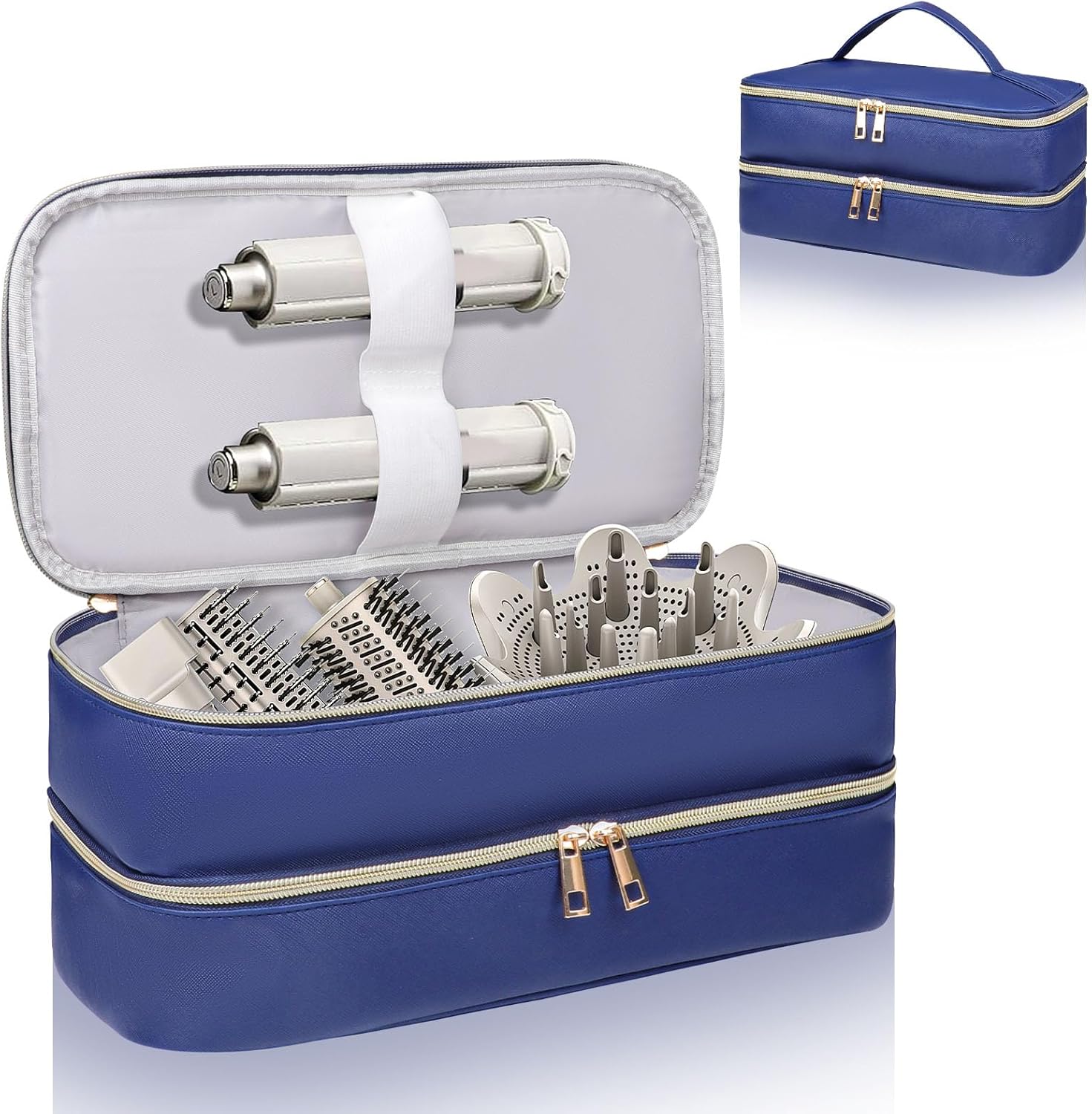 Shark Flex Style Travel Case - Double Layer Waterproof Organizer for Hair Dryer Attachments (Dianthus White)