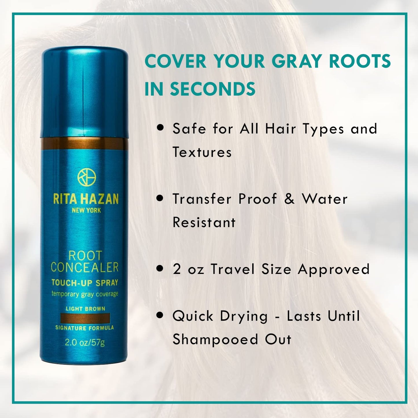 Rita Hazan Root Concealer Touch Up Spray - Instant Spray To Cover Up Roots - Quick Drying, Water-Resistant Formula - Temporary Hair Color Spray for Gray Roots - 2 oz. Root Spray Light Brown