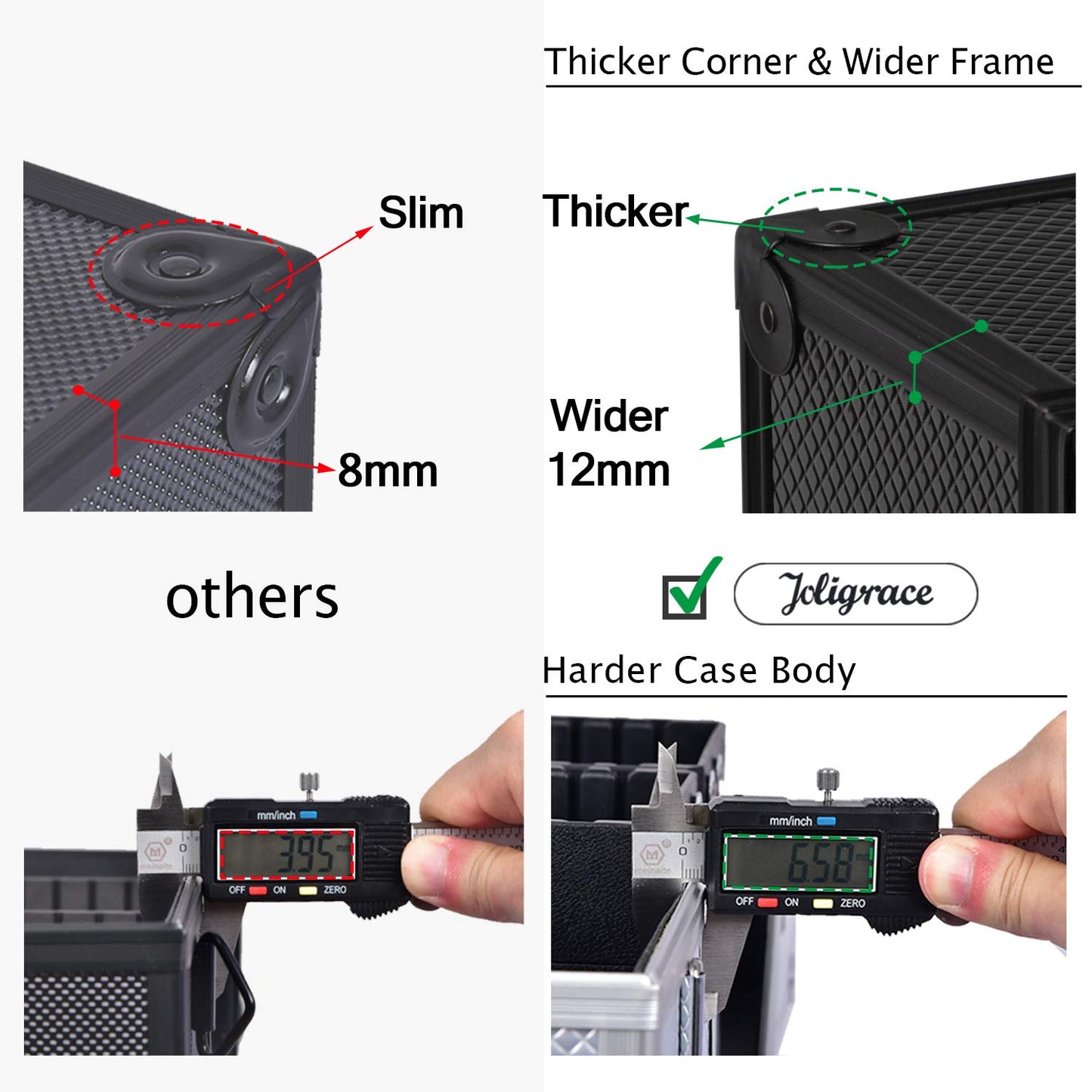 Joligrace Makeup Train Case Professional Adjustable - 6 Trays Cosmetic Cases Makeup Storage Organizer Box with Lock and Compartments 14 Inch Large Black