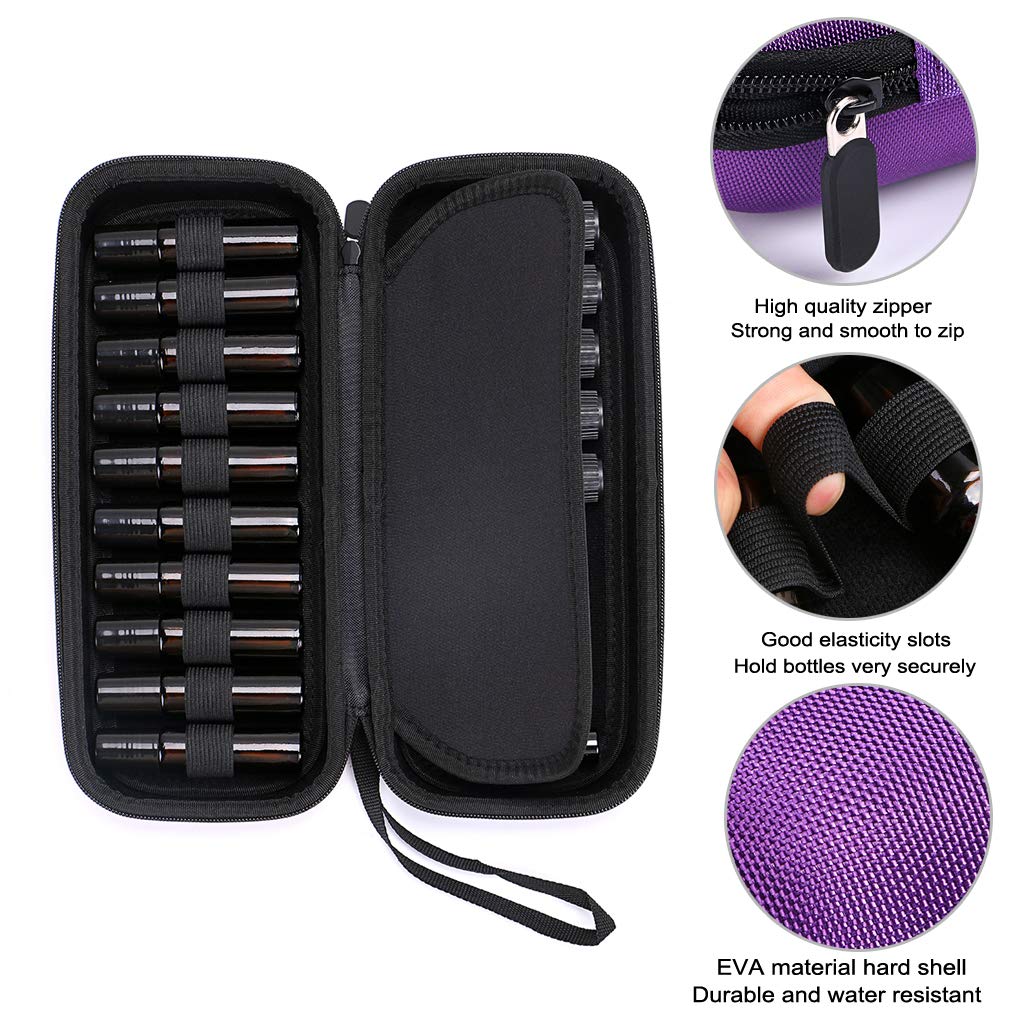 Hipiwe EVA Essential Oils Carrying Case Organizer for 20 Bottles 5ml & 10ml Standard & Rollers Bottles Portable Hard Shell Travel Bag Holder for Essential Oils Storage (Purple)