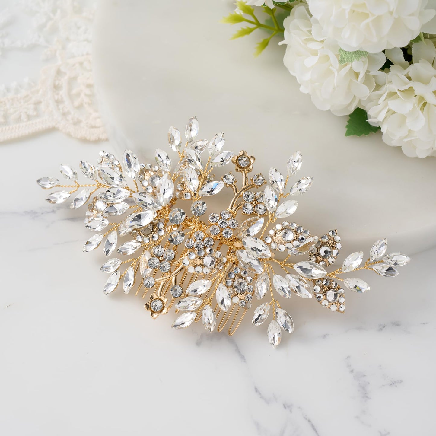 SWEETV Rhinestone Wedding Hair Comb Crystal Hair Pieces Bridal Side Combs Elegant Bride Hair Accessories Wedding Hair Clip for Women Girls Bridesmaid