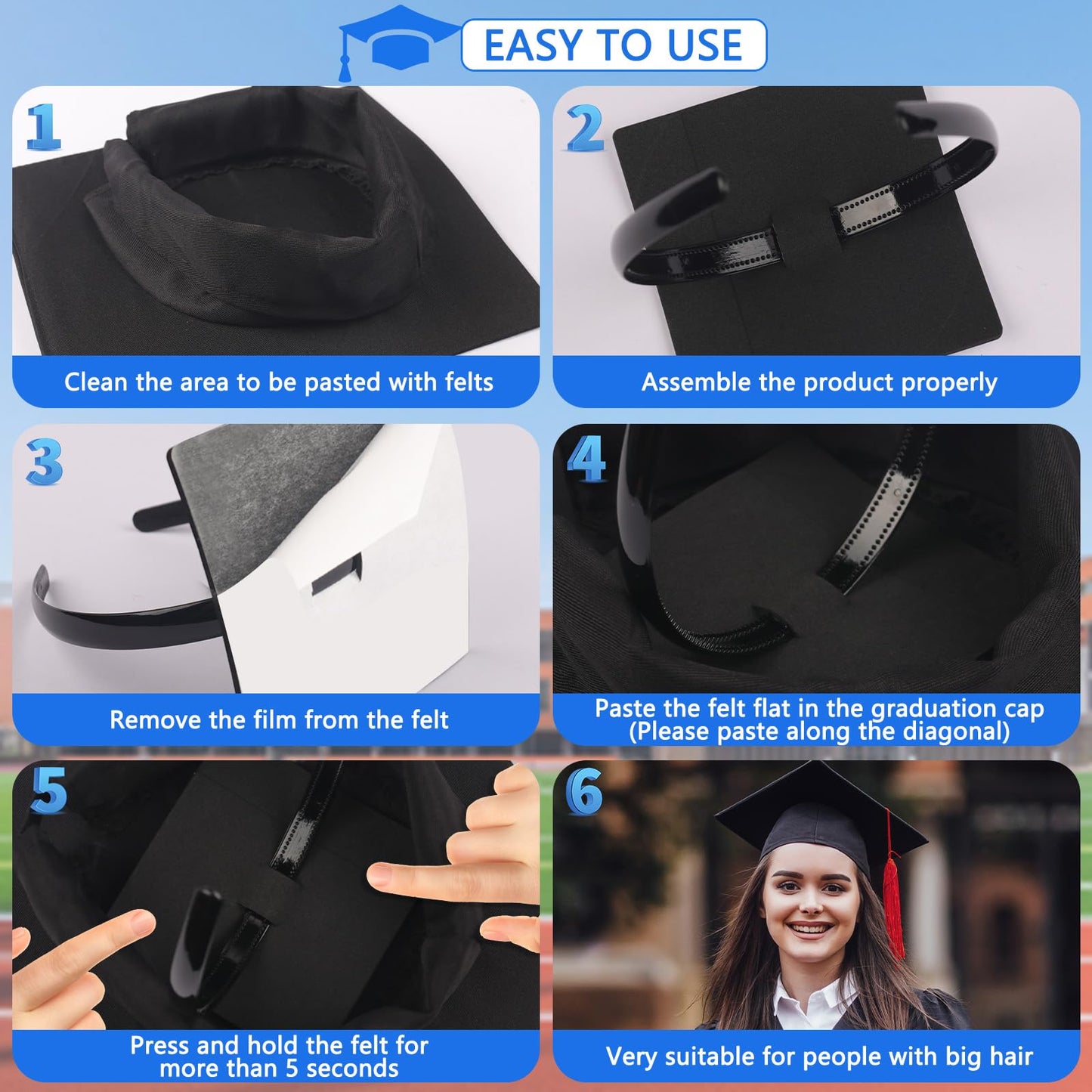 ZEYER Graduation Cap Headband, Comfortable Wear Ensuring Your Cap Stays Securely In Place Throughout Your Graduation Ceremony Caps and Keeps Hairstyle Hat Accessories for Graduates, Students 1 Pack