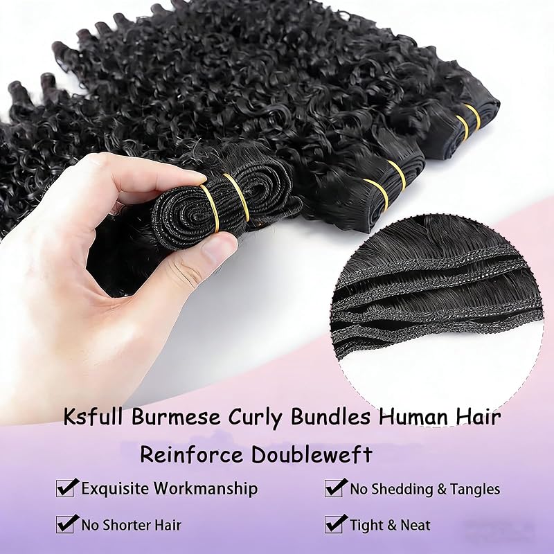Burmese Curly Hair Bundles Water Wave 3C4A 12" - Natural Black, 3 Bundles