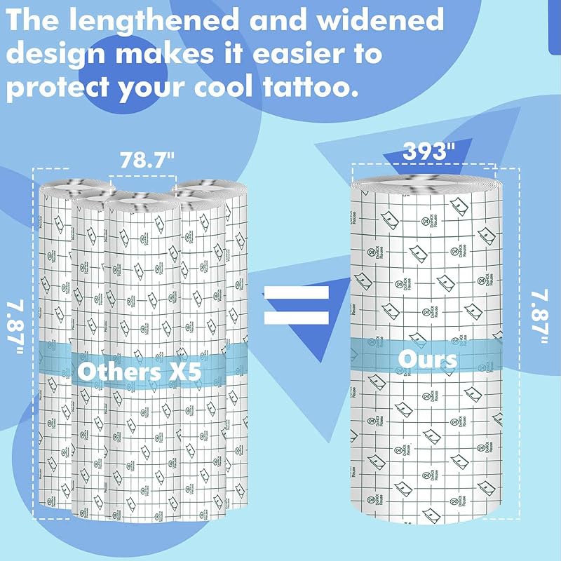 Tattoo Aftercare Waterproof Bandage 7.87 in x 10.9 yd Roll - Second Skin Wound Healing