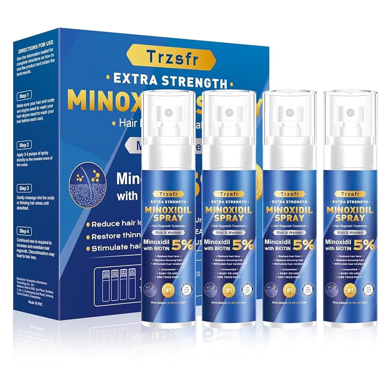 Minoxidil Hair Growth Serum 5% for Men & Women - 4-Pack, 14 fl oz Each (3.5 fl oz per bottle)