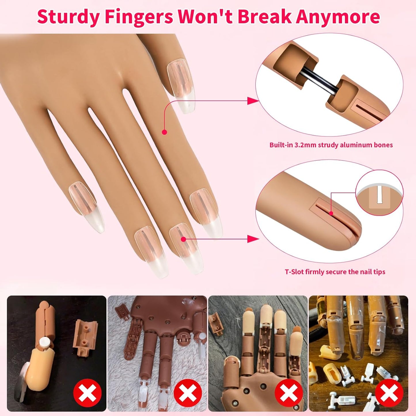 Flexible Acrylic Nail Practice Hand - Realistic Mannequin for Training & Nail Tips
