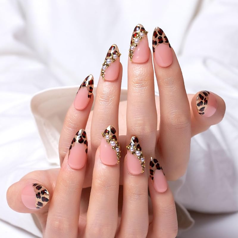 Lovful Noir d'Or Press On Nails - Full Cover Crystal Embellished Reusable Almond 1.0 in (Variation: Noir d'Or+L)