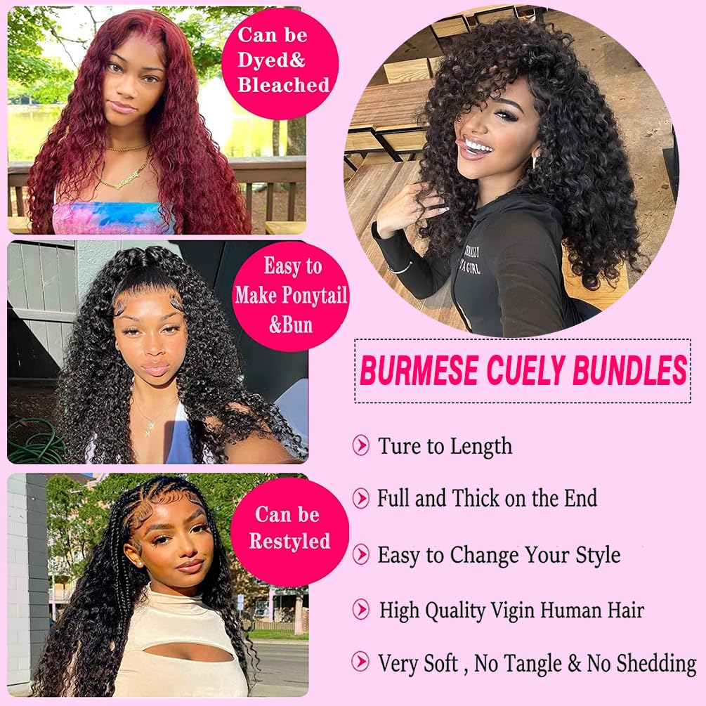 Burmese Curly 4 Bundles Human Hair (20 22 24 26)100% 14A Unprocessed Virgin Hair Bundles Deals Human Hair Extensions Spiral Curly End 3c4a Quick Weave Hair for Women Natural Black