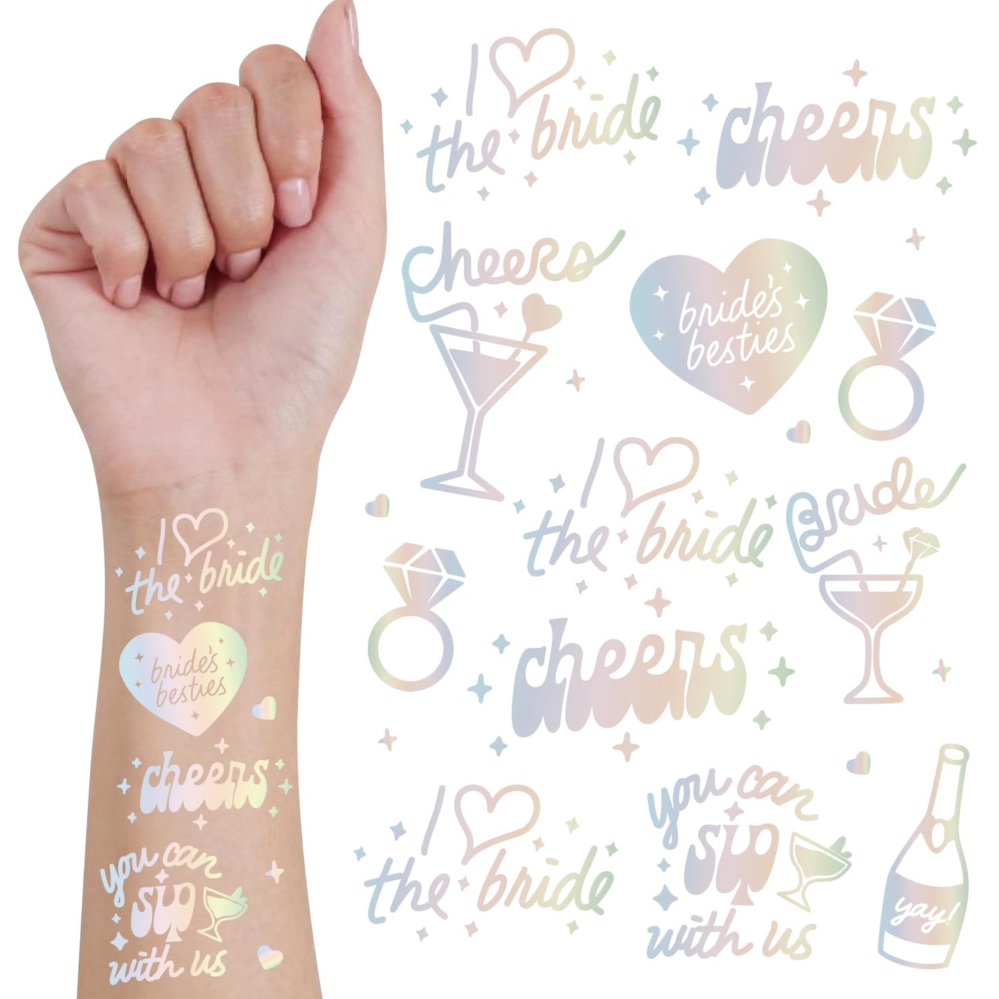 Wedding Cheers Bachelorette Temporary Tattoos - 80+ Glitter Styles Bach Party Decoration, Bridesmaid Favor, Bride to Be Gift, Bridal Shower Supplies