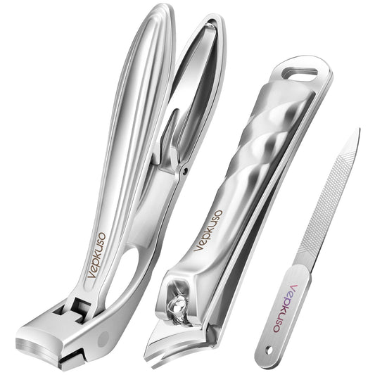 Vepkuso Nail Clippers&Toenail Clippers for Thick Nails for Seniors | Toe Nail Clippers Set for Ingrown Nails for Men | Manicure Kit &Nail Cutter for Women (Sliver(AC))