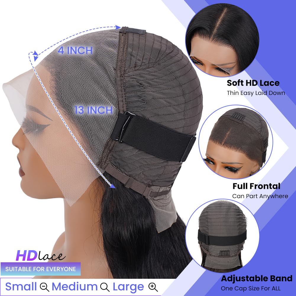 FASCARA 13x4 Body Wave Lace Front Wigs Human Hair Pre Plucked 180% Density HD Transparent Lace Frontal Wigs for Women, 9A, Small Bleached Knots, with Baby Hair, 18 Inch, Natural Color