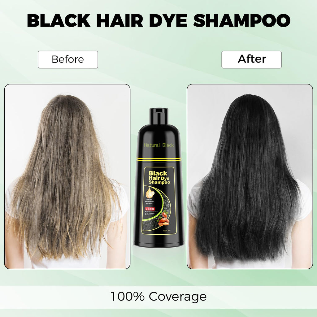 Black Hair Dye Shampoo 3 in 1，Argan Herbal Hair Color Shampoo Covers Gray Hair for Women and Men (16.9 fl.oz Black)