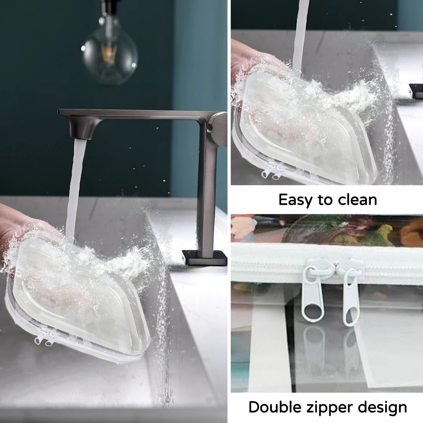 3PCS Zippered Transparent Cases for Snacks,Portable Waterproof Cosmetic Bag with Zipper,Clear Hard Shell Zipper Case for Cosmetic Storage, Putting Snacks, Pencil Case (3PCS-S)