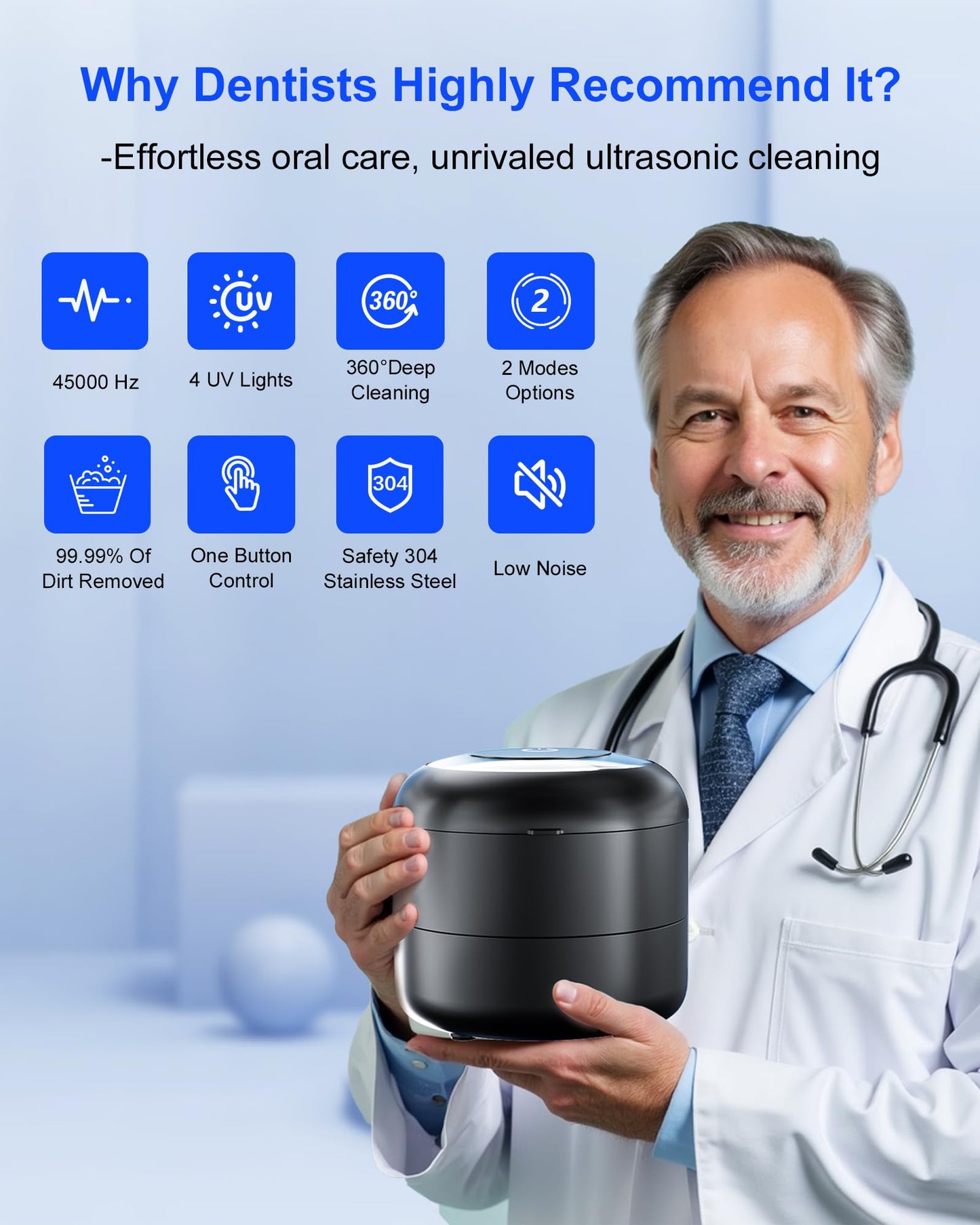 Upgraded Retainer Cleaner Machine, 45kHz Ultrasonic Cleaner as Dentures Cleaner, Mouth Guard Cleaner, Night Guards Cleaner, Aligner Cleaner, Jewelry Cleaner, Ring Cleaner (Black)