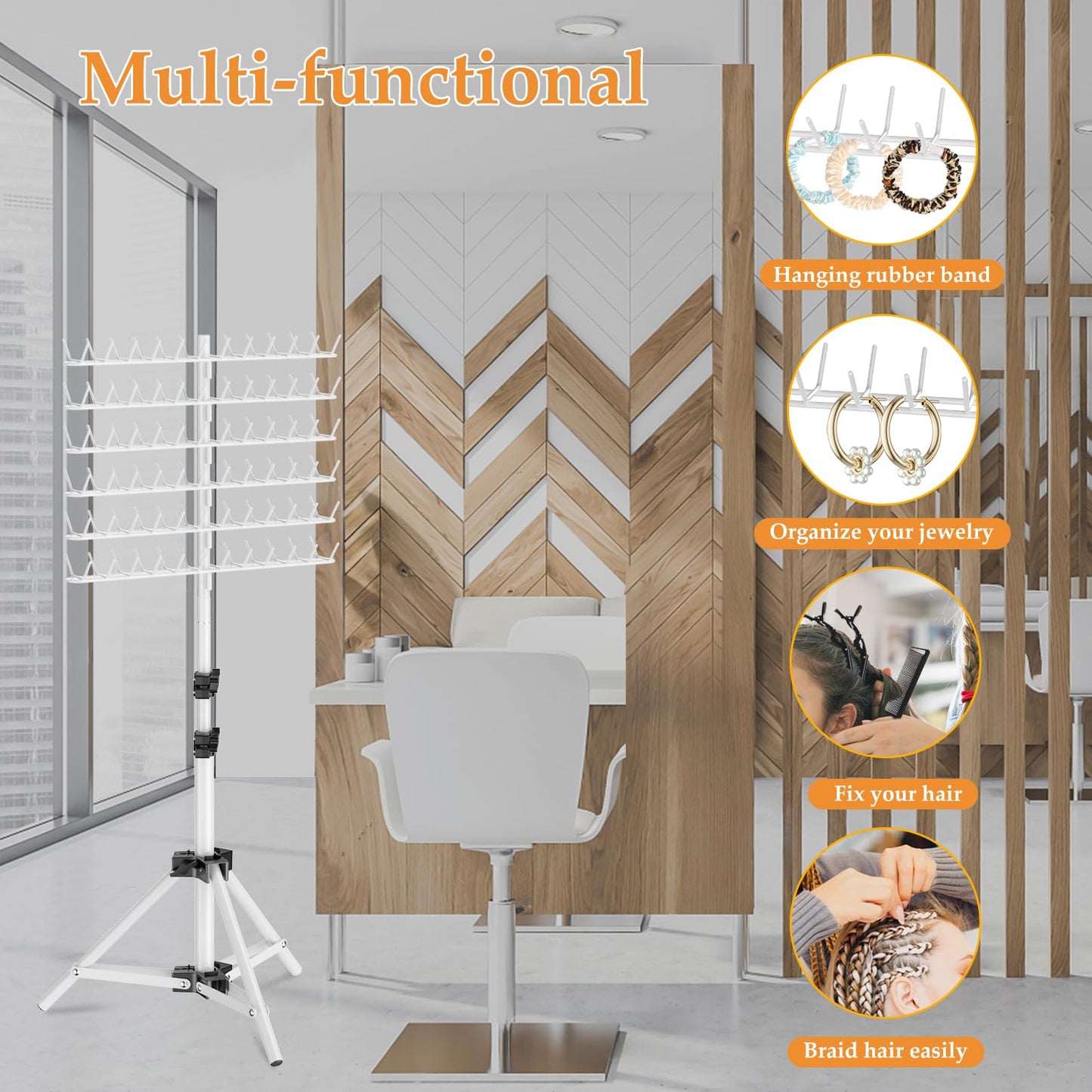 OFUSUY 144 Pegs Braiding Hair Rack, Height Adjustable Braiding Hairstand, 2-sides Hair Rack for Braiding Hair Braiding Rack Stand for hair with Stylist Hair Braiding Tools