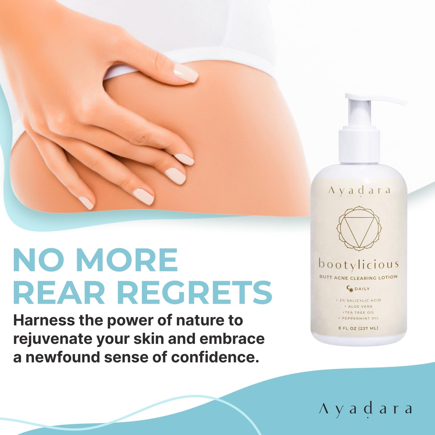 Ayadara Butt Acne Clearing Lotion, 8oz Butt Acne Cream with Salicylic Acid, Smoothing Butt Cream for Acne, Butt Acne Clearing Lotion for Women, Men, Teens, Chest and Back Acne Treatment, 90-Day Supply