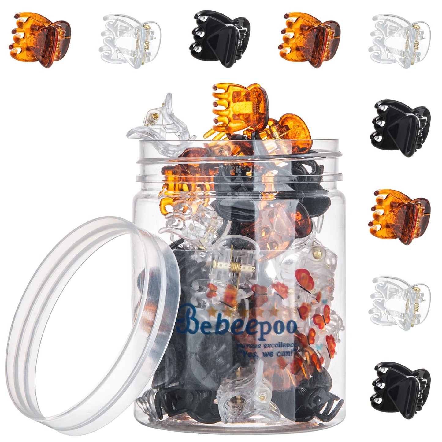 Mini Hair Claw Clips - Stylish gril/women/baby Hair Claw Clips | Stays In Place Without Pulling or Snagging,Strong Grip, | Durable Plastic, Sturdy - Tortoise & Black & Clear, 48 Pcs