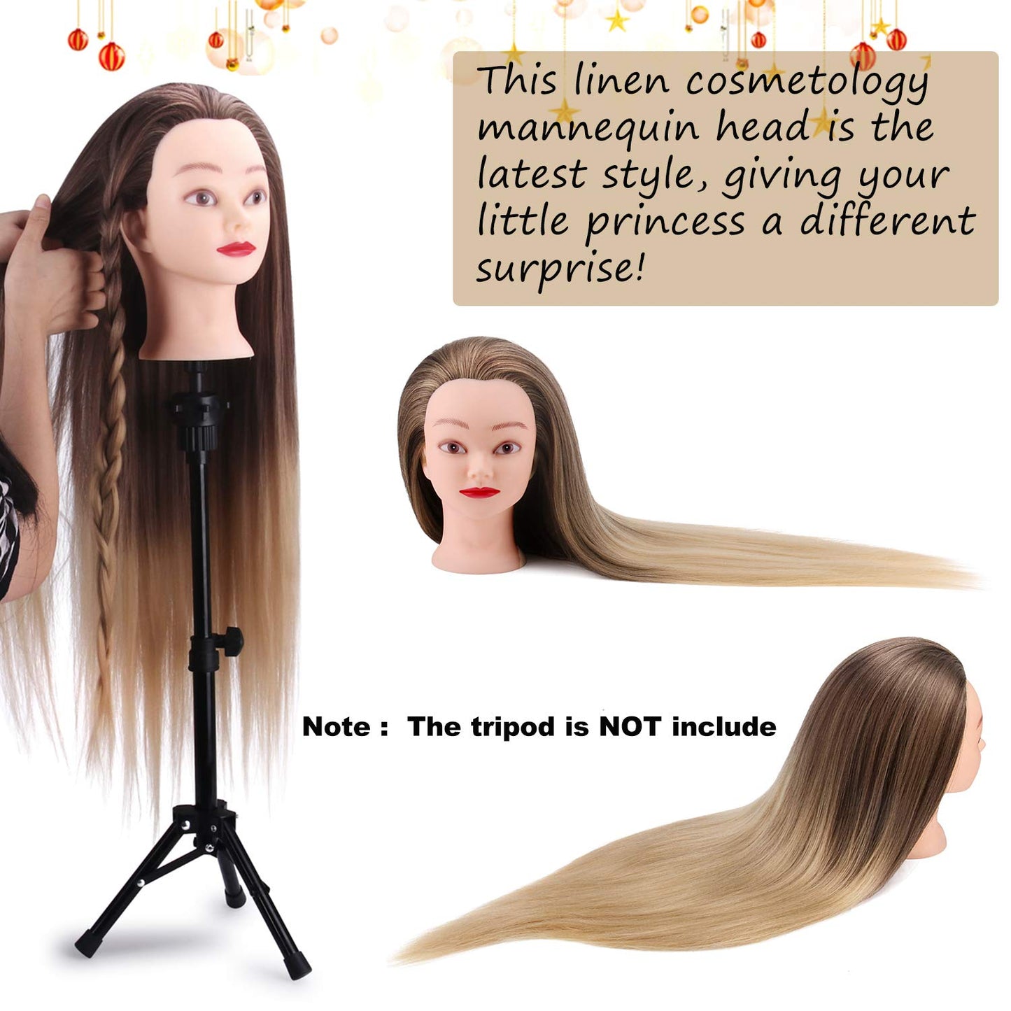 26'' Mannequin Head with Hair, Mcwdoit Cosmetology Manican Manikin Head Human Hairstyles Hairdressing Practice Training, Doll Head + Hair Styling Kit