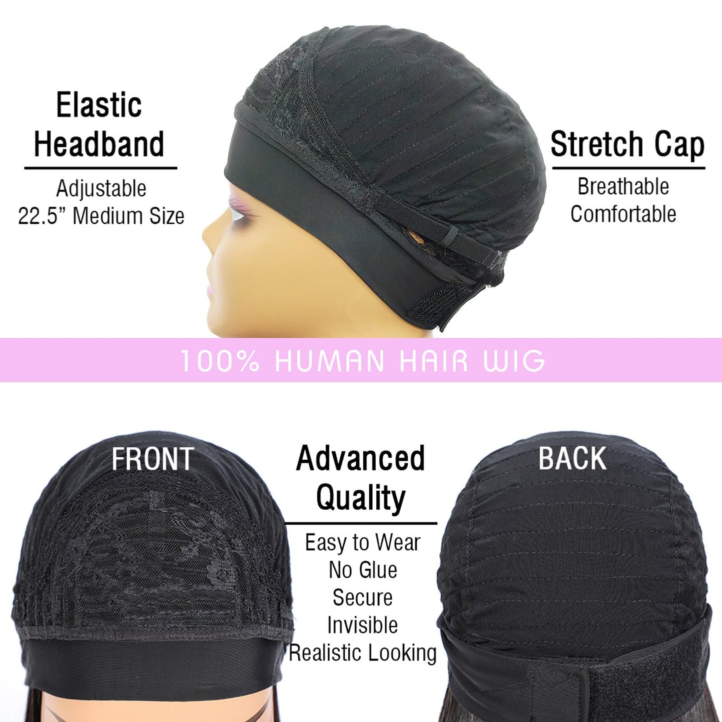 RACILY Short Curly Headband Wigs 6 Inch 100% Human Hair Glueless Kinky Curly Wigs for Black Women Unprocessed Color 1B 150% Density None Lace Front